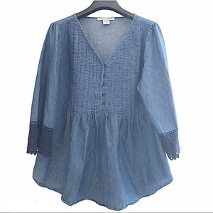 Sabrina Lauren NY chambray pleated blouse top